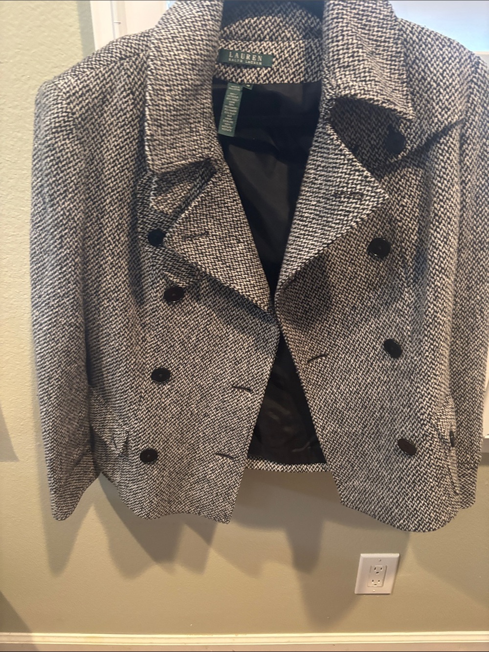 Lauren Ralph Lauren Black and White Tweed Double-Breasted Peacoat